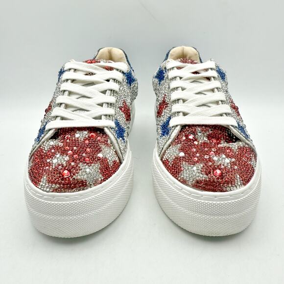 Betsey Johnson Womens Sidny Sneakers US 6 M Red White Blue Stars Rhinestone EUC - Picture 6 of 13
